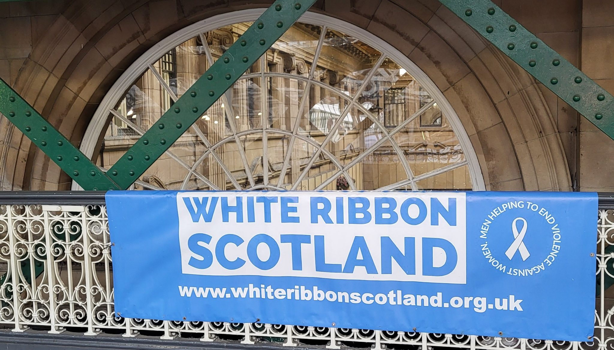 Supporting White Ribbon Scotland at Edinburgh Waverley Train Station
